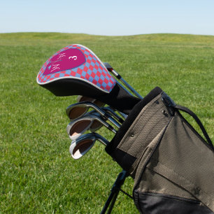 Pink & Periwinkle Blue Chequered Monogram Golf Head Cover