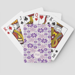 Pink Periwinkle Indigo Flower Doodle Your Initials Playing Cards