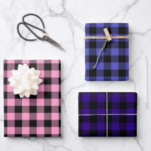 Pink Periwinkle & Purple Buffalo Plaid Wrapping Paper Sheet