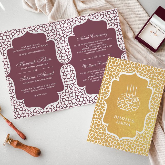 Pink Persian Gold Foil Muslim Wedding Invitation (Creator Uploaded)
