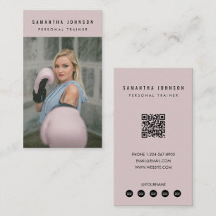 Pink Personal Girl Trainer Fitness Photo QR Code Business Card