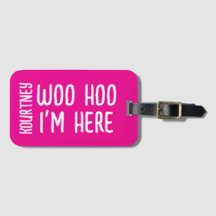 Pink Personalised Modern Bold Funny Luggage Tag