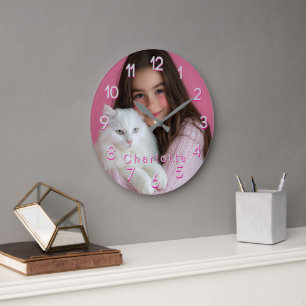 Pink Personalised Photo & Name Large Clock
