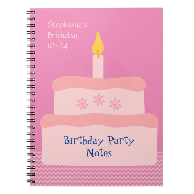 Pink Personalize Birthday Cake Party Event Planner Notebook (Front)