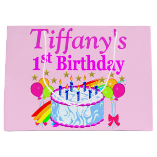 PINK PERSONALIZED 1ST BIRTHDAY CAKE GIFT BAG