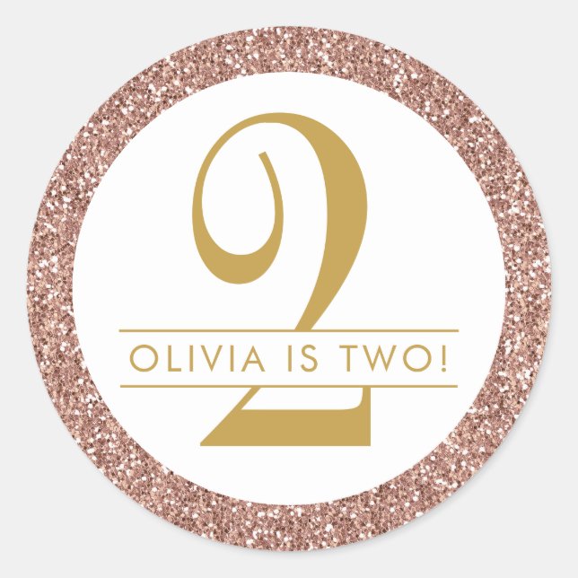 Pink Personalized 2nd Birthday Rose Gold Classic Round Sticker (Front)