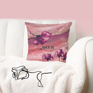 Pink Personalized Art Flowers Pillow