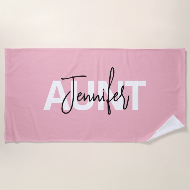 Pink Personalized Aunt Typography Beach Towel (Front)