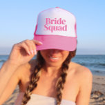 Pink Personalized Bachelorette Trucker Hat<br><div class="desc">Fun,  flirty pink with simple vertical block lettering to give to each guest at the bachelorette party. Pretty keepsake favour for your favourite bride squad! Message me if you want something different than what you see here-happy to create something custom for you.</div>