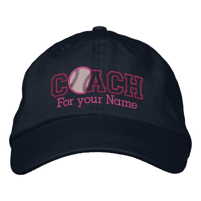 Pink Personalized Baseball Coach with your name Embroidered Hat (Front)