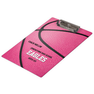 pink personalized basketball coach scorekeeper clipboard