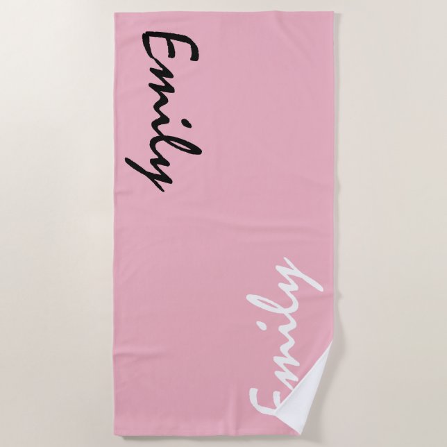 Pink Personalized Beach Towel (Front)