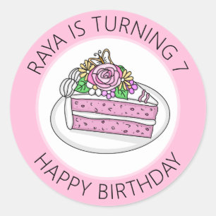 Pink Personalized Birthday Classic Round Sticker