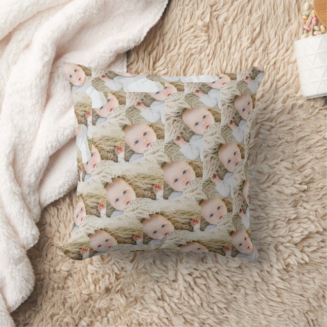 Pink Personalized Birthday photo circle Throw Pillow (Blanket)