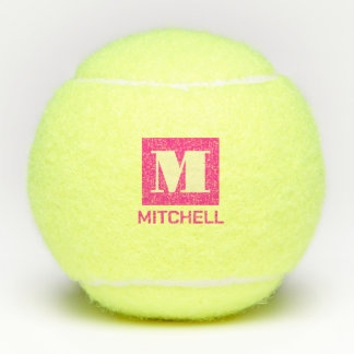 Pink Personalized Bold Initial Monogram Name Tennis Balls