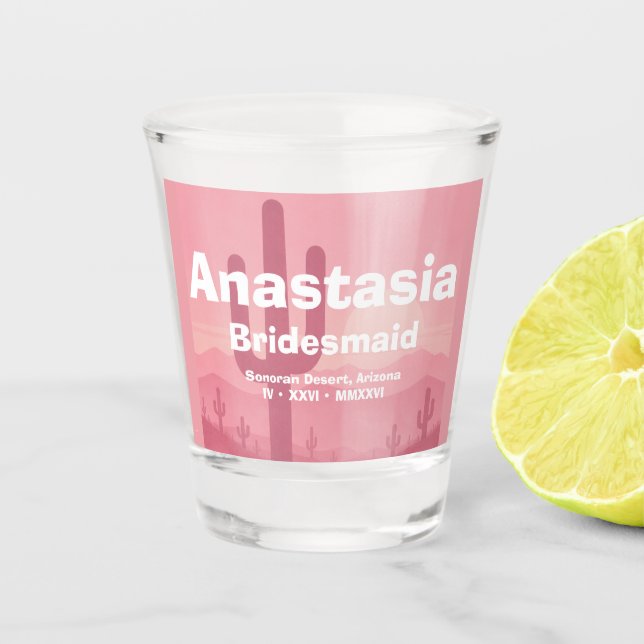 Pink Personalized Bridesmaid Shot Glass (Front)
