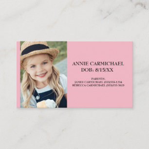 Pink Personalized Child Food Allergy Alert Business Card
