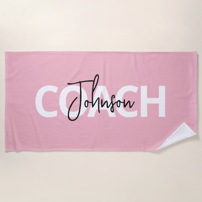 Pink Personalized Coach Typography Beach Towel (Front)