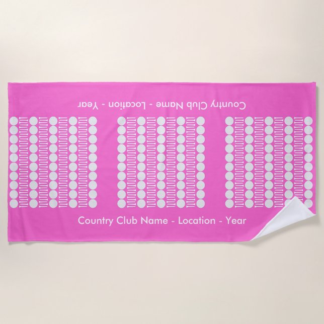 Pink Personalized Country Club Name-Location-Year Beach Towel (Front)