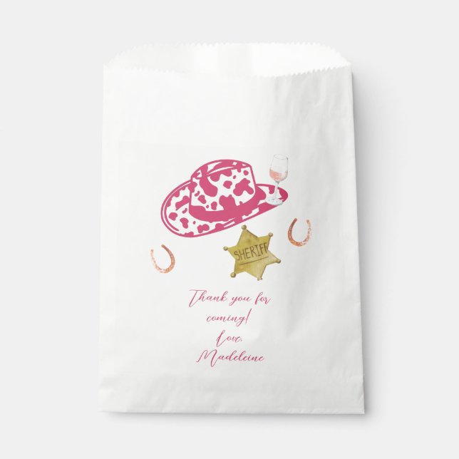 Pink Personalized Cowgirl Hat Country Bachelorette Favour Bag (Front)