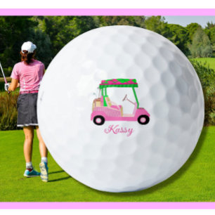 Pink Personalized Custom Golf Cart Clubs Name Balls