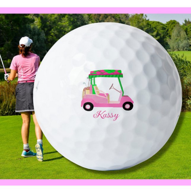 Pink Personalized Custom Golf Cart Clubs Name Balls (Creator Uploaded)