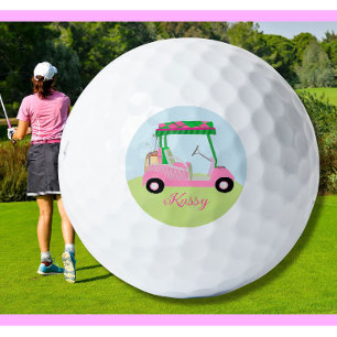 Pink Personalized Custom Golf Cart Clubs Name Balls