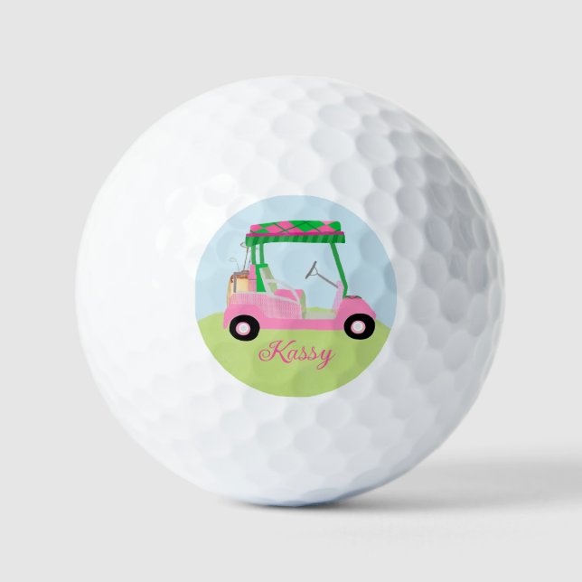Pink Personalized Custom Golf Cart Clubs Name Golf Balls (Front)