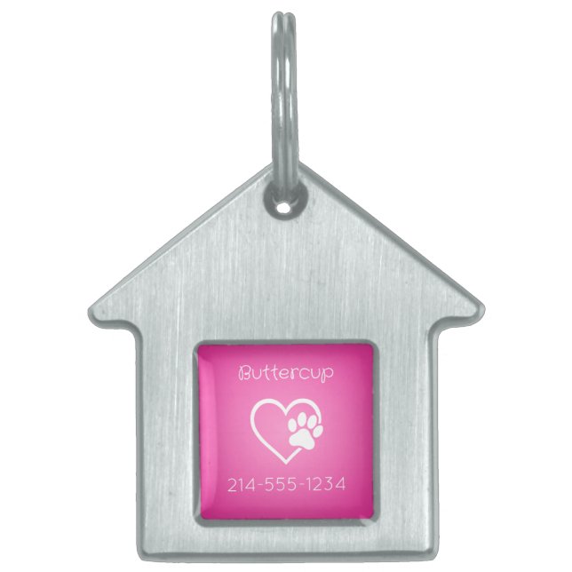 Pink Personalized Dog ID Tag Name & Phone (Front)
