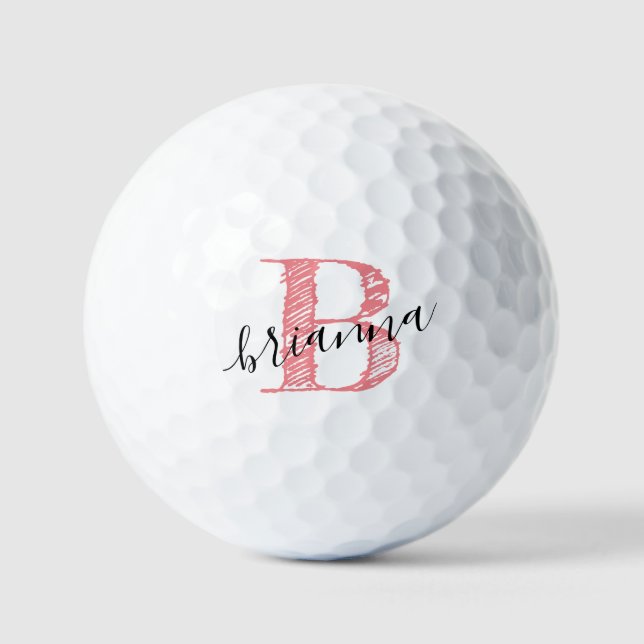 Pink Personalized Elegant Script Monogram Initial Golf Balls (Front)