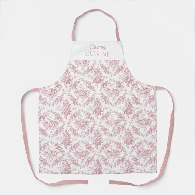 Pink Personalized Engraved Scrolls and Flowers Apron (Front)