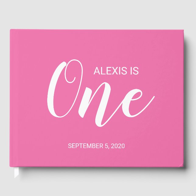 Pink Personalized First Birthday Guestbook (Front)