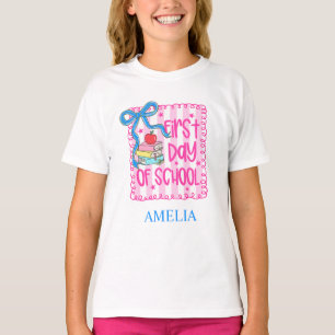 Pink Personalized First Day of School T-Shirt