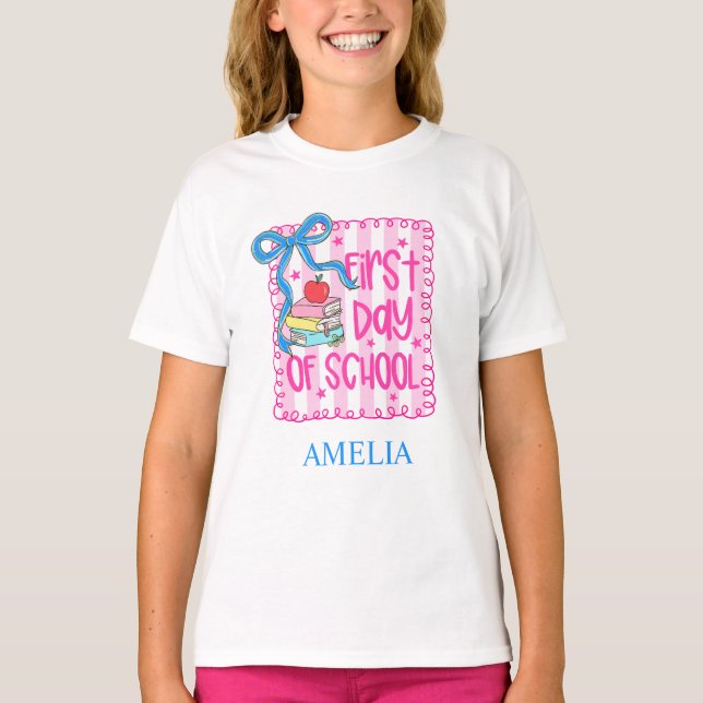 Pink Personalized First Day of School T-Shirt (Front)