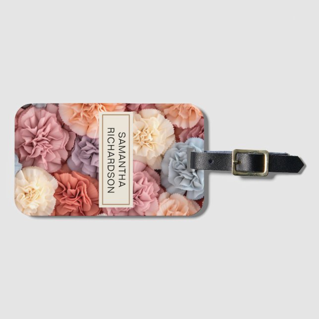 Pink personalized flower luggage tag (Front Horizontal)