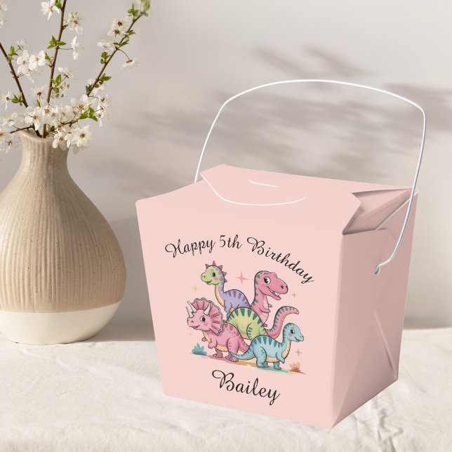 Pink Personalized Girls Dinosaur Birthday Favor Box (Creator Uploaded)