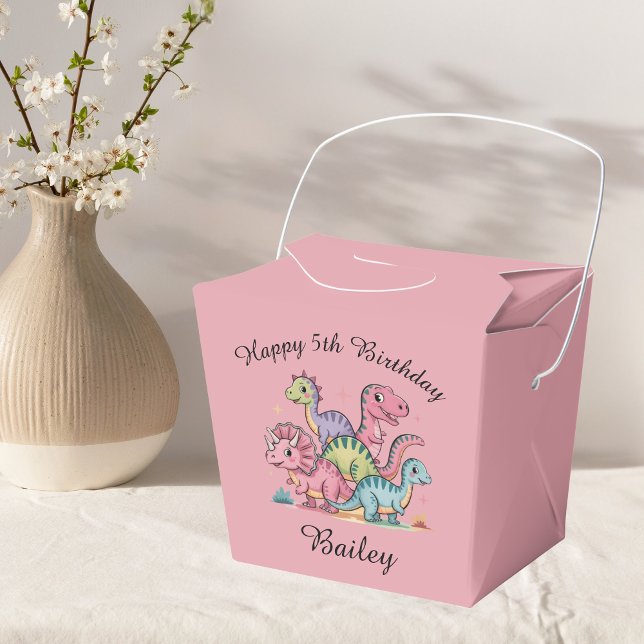 Pink Personalized Girls Dinosaur Birthday Favor Box (Creator Uploaded)