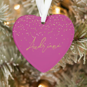 Pink Personalized Gold Name Glitter Sparkle Dots Ornament
