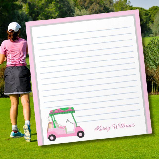 Pink Personalized Golf Cart Name Lined    Notepad (Creator Uploaded)