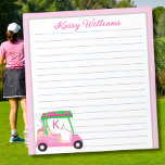 Pink Personalized Golf Cart Name Lined    Notepad<br><div class="desc">A charming unique golf cart -- hot pink and green -- tastefully done -- ready to run the course -- the notepad. This is a great gift for all golf lovers -- fun / attractive / unique. Personalize it with your/her name. If you have any design questions or a special...</div>