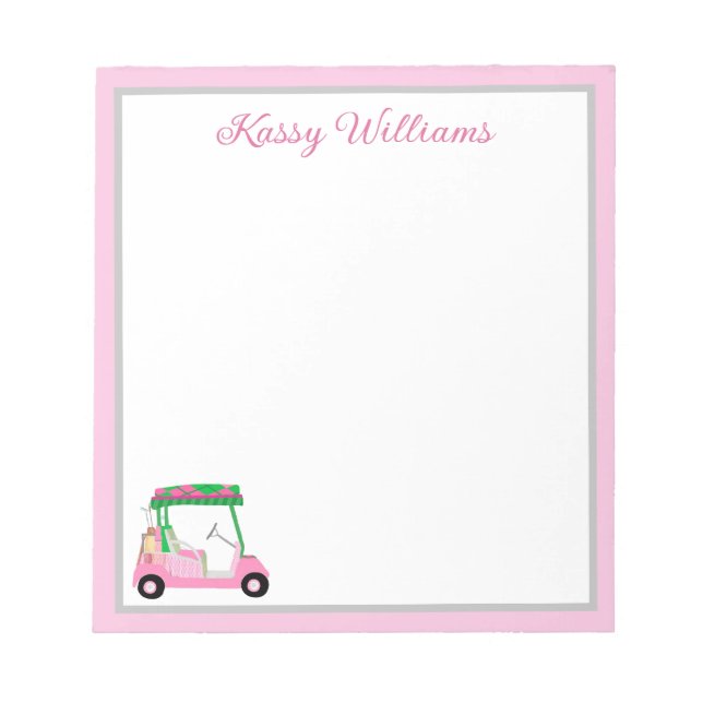 Pink Personalized Golf Cart Name  Notepad (Front)