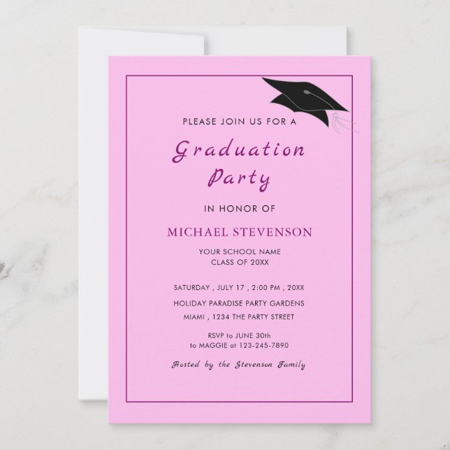 Pink Personalized Graduation Party Invitation Cap (Front)