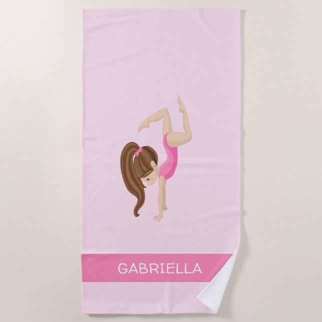 Pink Personalized Gymnastics Beach Towel (Front)