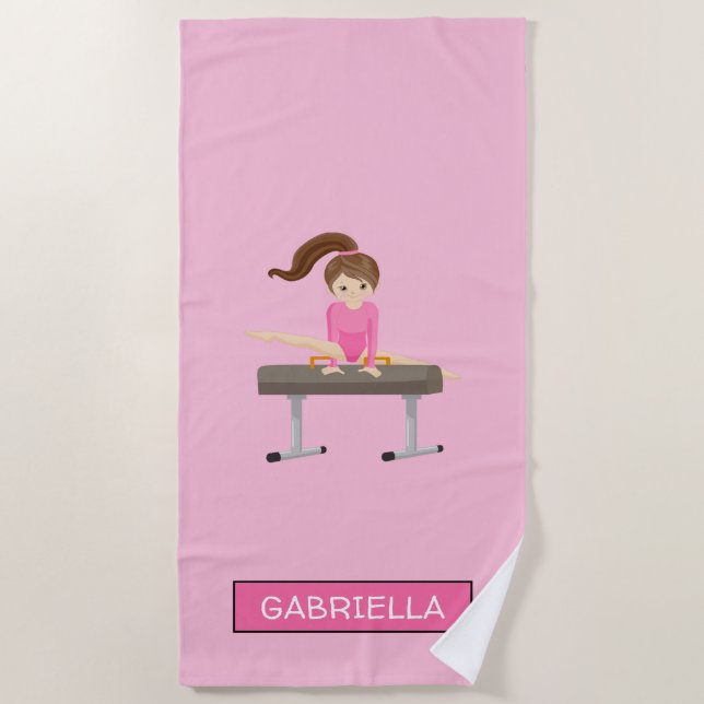 Pink Personalized Gymnastics Beach Towel (Front)