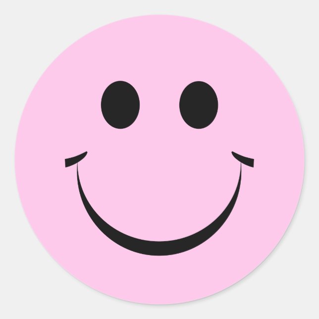 Pink Personalized Happy Face Cute Classic Round Sticker (Front)