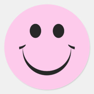 Pink Personalized Happy Face Cute Classic Round Sticker
