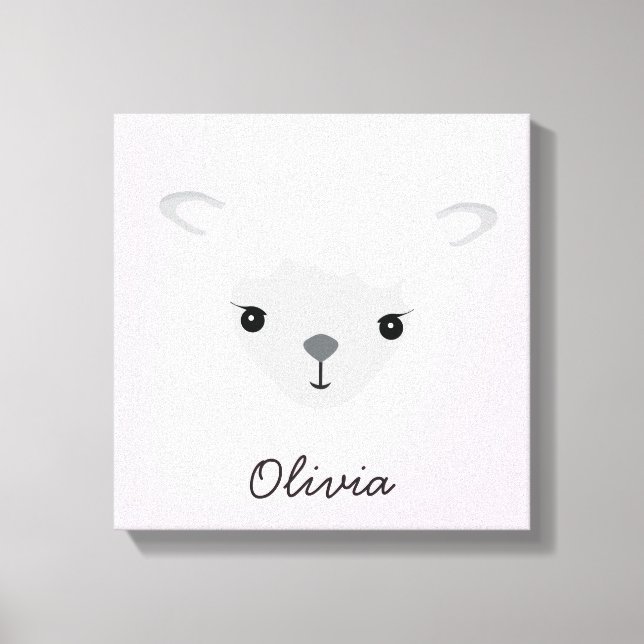 Pink personalized illustration Sheep Nursery Art Canvas Print (Front)