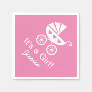 Pink personalized It's a girl baby shower napkins