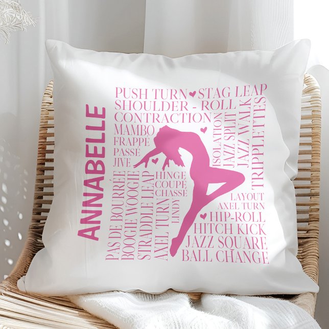 Pink Personalized Jazz Dance Typography Throw Pillow (Creator Uploaded)