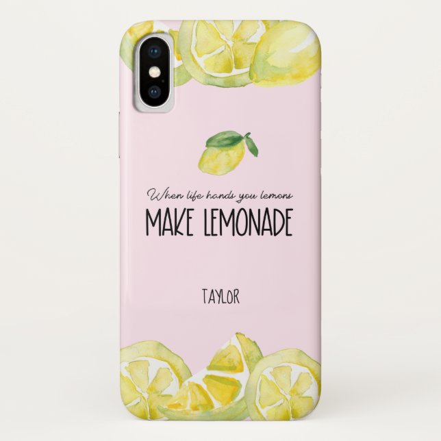 Pink Personalized Lemons watercolor Quote Case-Mate iPhone Case (Back)